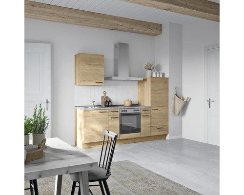 NOBILIA Küchenzeile mit Geräten Natur 240 cm eiche sierra matt vormontiert Variante rechts