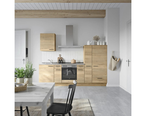 NOBILIA Küchenzeile mit Geräten Natur 270 cm Frontfarbe eiche sierra matt Korpusfarbe eiche sierra Variante rechts