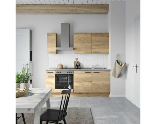 NOBILIA Küchenzeile mit Geräten Natur 210 cm eiche sierra matt montiert Variante links