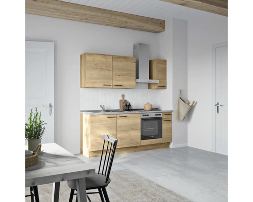 NOBILIA Küchenzeile mit Geräten Natur 210 cm Frontfarbe eiche sierra matt Korpusfarbe eiche sierra Variante rechts