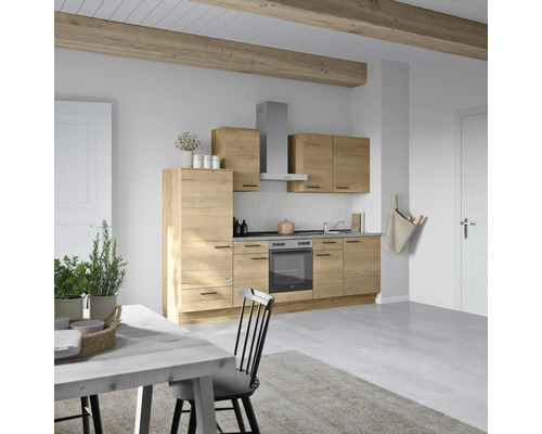 NOBILIA Küchenzeile mit Geräten Natur 270 cm Frontfarbe eiche sierra matt Korpusfarbe eiche sierra Variante links