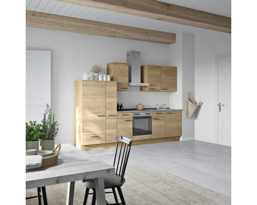 NOBILIA Küchenzeile mit Geräten Natur 300 cm eiche sierra matt montiert Variante links