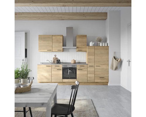 NOBILIA Küchenzeile mit Geräten Natur 300 cm eiche sierra matt vormontiert Variante rechts