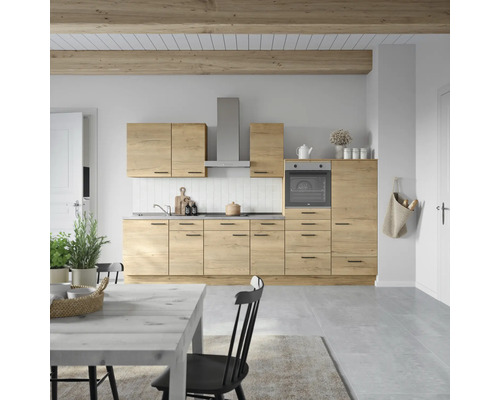 NOBILIA Küchenzeile mit Geräten Natur 330 cm eiche sierra matt vormontiert Variante rechts