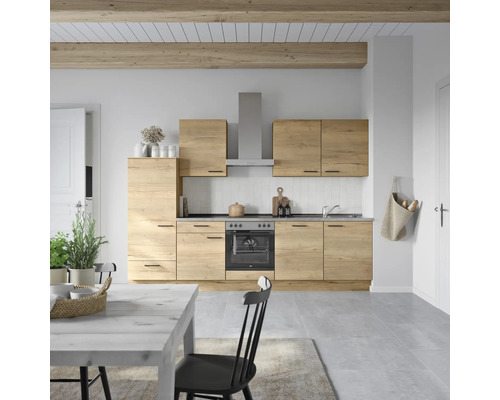 NOBILIA Küchenzeile mit Geräten Natur 300 cm Frontfarbe eiche sierra matt Korpusfarbe eiche sierra Variante links