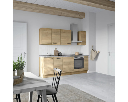 NOBILIA Küchenzeile mit Geräten Natur 240 cm Frontfarbe eiche sierra matt Korpusfarbe eiche sierra Variante rechts