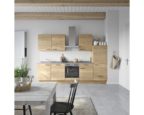 NOBILIA Küchenzeile mit Geräten Natur 300 cm Frontfarbe eiche sierra matt Korpusfarbe eiche sierra Variante rechts