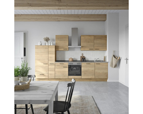 NOBILIA Küchenzeile mit Geräten Natur 330 cm Frontfarbe eiche sierra matt Korpusfarbe eiche sierra Variante links