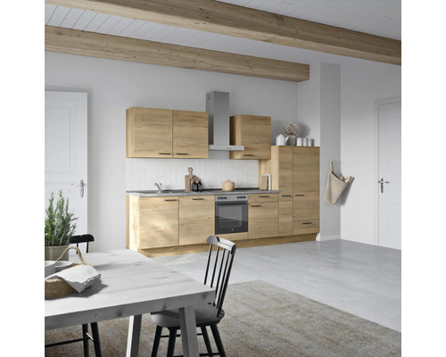 NOBILIA Küchenzeile mit Geräten Natur 330 cm Frontfarbe eiche sierra matt Korpusfarbe eiche sierra Variante rechts