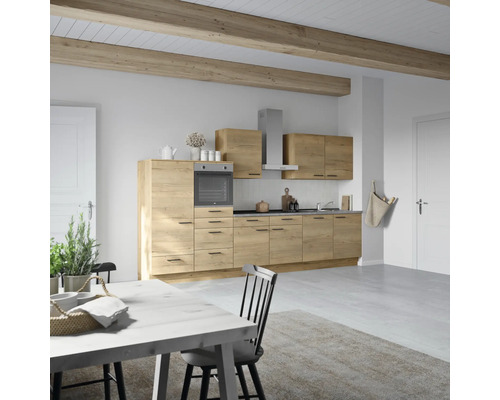 NOBILIA Küchenzeile mit Geräten Natur 360 cm Frontfarbe eiche sierra matt Korpusfarbe eiche sierra Variante links