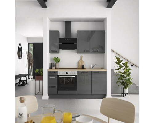 NOBILIA Küchenzeile mit Geräten Urban 180 cm schiefergrau hochglanz montiert Variante links