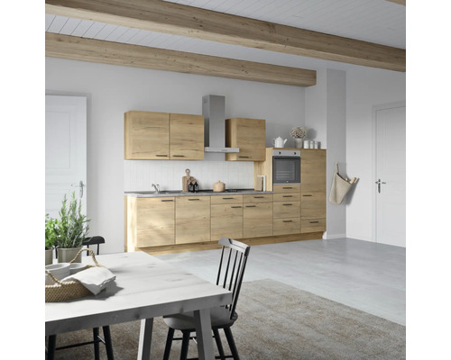 NOBILIA Küchenzeile mit Geräten Natur 360 cm Frontfarbe eiche sierra matt Korpusfarbe eiche sierra Variante rechts