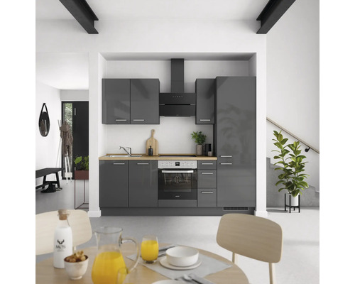 NOBILIA Küchenzeile mit Geräten Urban 240 cm schiefergrau hochglanz vormontiert Variante rechts