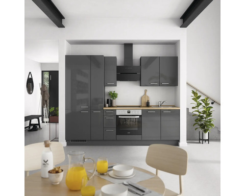 NOBILIA Küchenzeile mit Geräten Urban 270 cm schiefergrau hochglanz montiert Variante links