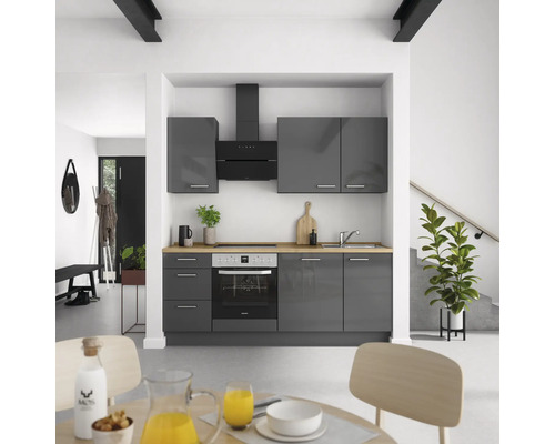 NOBILIA Küchenzeile mit Geräten Urban 210 cm Frontfarbe schiefergrau hochglanz Korpusfarbe schiefergrau Variante links