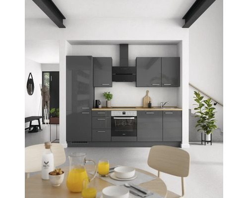 NOBILIA Küchenzeile mit Geräten Urban 270 cm schiefergrau hochglanz vormontiert Variante links