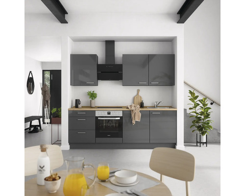 NOBILIA Küchenzeile mit Geräten Urban 240 cm schiefergrau hochglanz vormontiert Variante links