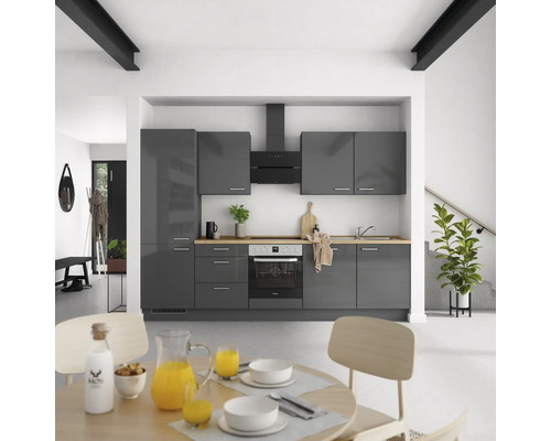 NOBILIA Küchenzeile mit Geräten Urban 300 cm schiefergrau hochglanz vormontiert Variante links