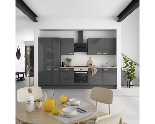 NOBILIA Küchenzeile mit Geräten Urban 330 cm Frontfarbe schiefergrau hochglanz Korpusfarbe schiefergrau Variante links