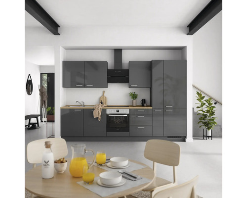 NOBILIA Küchenzeile mit Geräten Urban 330 cm schiefergrau hochglanz vormontiert Variante rechts