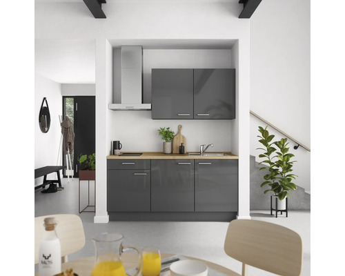 NOBILIA Küchenzeile mit Geräten Urban 180 cm Frontfarbe schiefergrau hochglanz Korpusfarbe schiefergrau Variante links