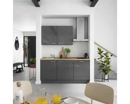 NOBILIA Küchenzeile mit Geräten Urban 180 cm Frontfarbe schiefergrau hochglanz Korpusfarbe schiefergrau Variante rechts