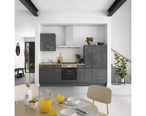 NOBILIA Küchenzeile mit Geräten Urban 270 cm schiefergrau hochglanz vormontiert Variante rechts