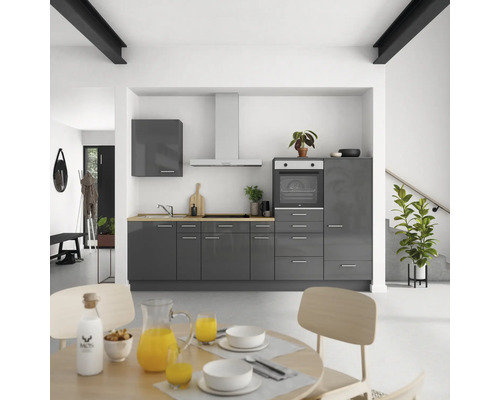 NOBILIA Küchenzeile mit Geräten Urban 300 cm schiefergrau hochglanz vormontiert Variante rechts