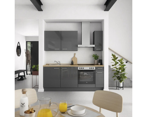 NOBILIA Küchenzeile mit Geräten Urban 210 cm Frontfarbe schiefergrau hochglanz Korpusfarbe schiefergrau Variante rechts