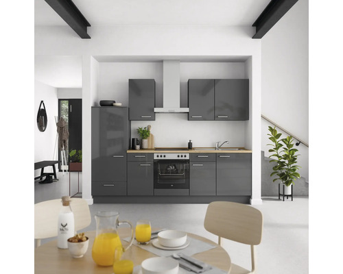 NOBILIA Küchenzeile mit Geräten Urban 270 cm schiefergrau hochglanz montiert Variante links