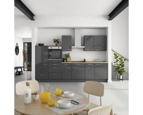 NOBILIA Küchenzeile mit Geräten Urban 330 cm schiefergrau hochglanz montiert Variante links