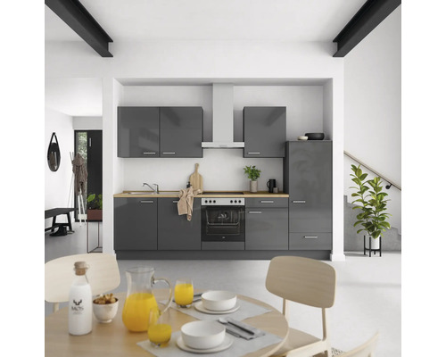 NOBILIA Küchenzeile mit Geräten Urban 300 cm Frontfarbe schiefergrau hochglanz Korpusfarbe schiefergrau Variante rechts