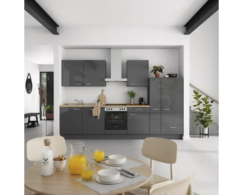NOBILIA Küchenzeile mit Geräten Urban 330 cm Frontfarbe schiefergrau hochglanz Korpusfarbe schiefergrau Variante rechts
