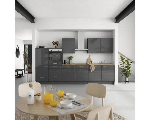NOBILIA Küchenzeile mit Geräten Urban 360 cm Frontfarbe schiefergrau hochglanz Korpusfarbe schiefergrau Variante links