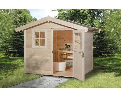 Gartenhaus weka 123 Gr. 2 inkl. Fußboden 306 x 274 cm natur Holzgartenhaus mit Fenster und offener Doppeltür im Garten