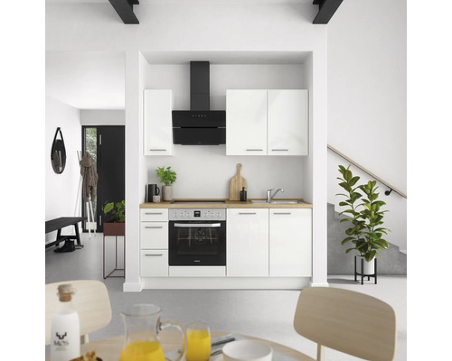 NOBILIA Küchenzeile mit Geräten Modern 180 cm weiß hochglanz montiert Variante links