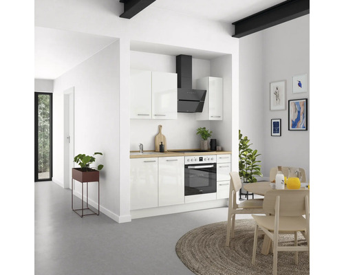NOBILIA Küchenzeile mit Geräten Modern 180 cm weiß hochglanz vormontiert Variante rechts