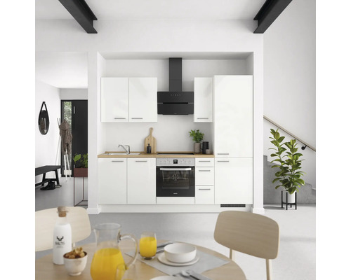 NOBILIA Küchenzeile Modern 240 cm weiß hochglanz vormontiert Variante rechts