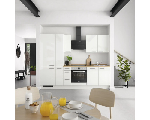 NOBILIA Küchenzeile mit Geräten Modern 270 cm weiß hochglanz vormontiert Variante links
