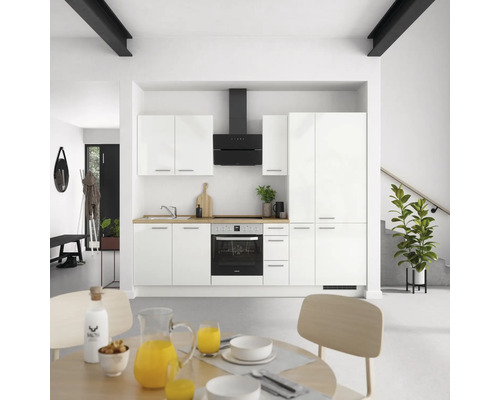 NOBILIA Küchenzeile mit Geräten Modern 270 cm weiß hochglanz vormontiert Variante rechts
