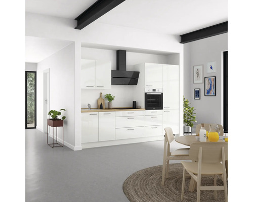 NOBILIA Küchenzeile Modern 300 cm Frontfarbe weiß hochglanz Korpusfarbe weiß Variante rechts