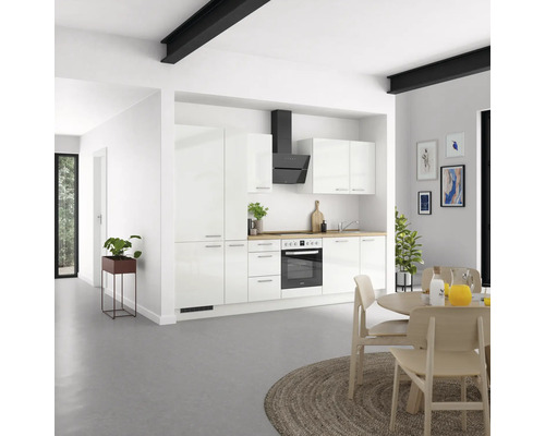 NOBILIA Küchenzeile Modern 300 cm weiß hochglanz vormontiert Variante links