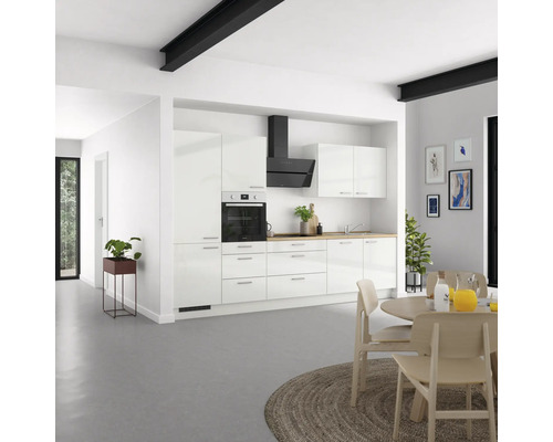 NOBILIA Küchenzeile mit Geräten Modern 330 cm Frontfarbe weiß hochglanz Korpusfarbe weiß Variante links