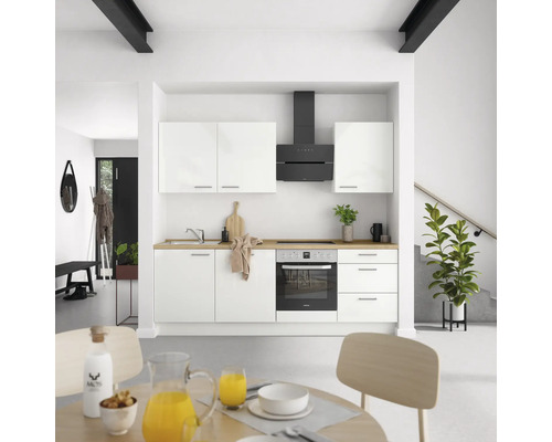 NOBILIA Küchenzeile mit Geräten Modern 240 cm Frontfarbe weiß hochglanz Korpusfarbe weiß Variante rechts