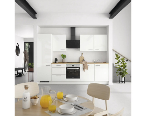 NOBILIA Küchenzeile mit Geräten Modern 300 cm Frontfarbe weiß hochglanz Korpusfarbe weiß Variante links
