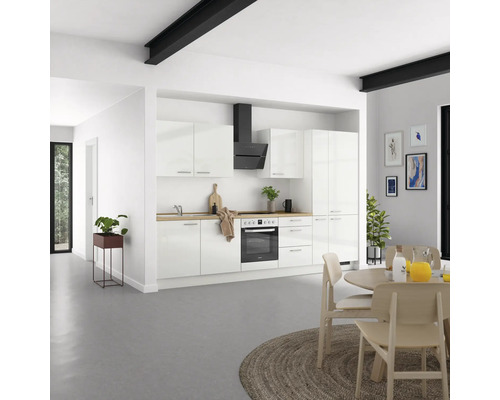 NOBILIA Küchenzeile Modern 330 cm weiß hochglanz vormontiert Variante rechts