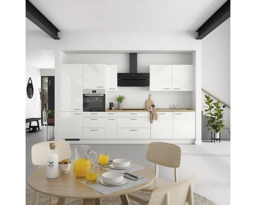 NOBILIA Küchenzeile Modern 360 cm weiß hochglanz vormontiert Variante links