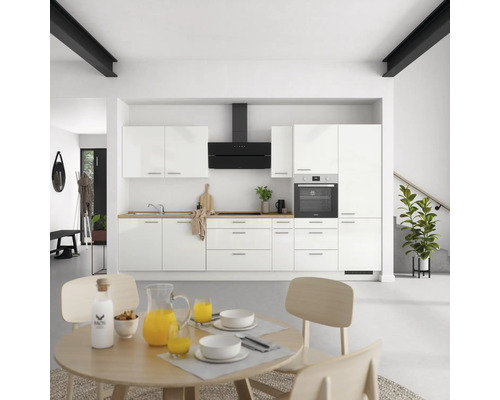 NOBILIA Küchenzeile Modern 360 cm weiß hochglanz vormontiert Variante rechts