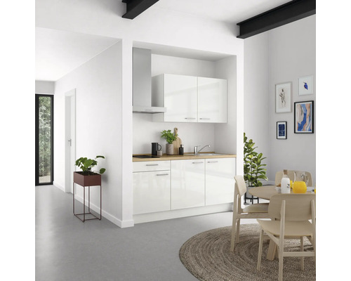 NOBILIA Küchenzeile mit Geräten Modern 180 cm Frontfarbe weiß hochglanz Korpusfarbe weiß Variante links