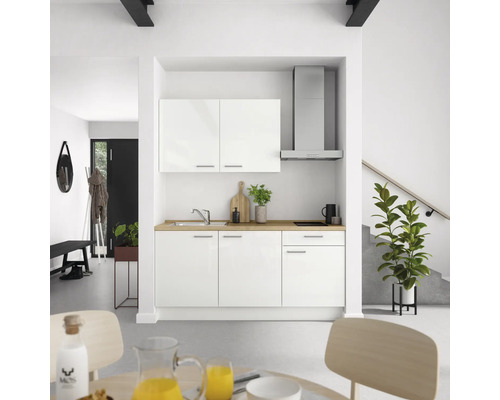 NOBILIA Küchenzeile mit Geräten Modern 180 cm Frontfarbe weiß hochglanz Korpusfarbe weiß Variante rechts